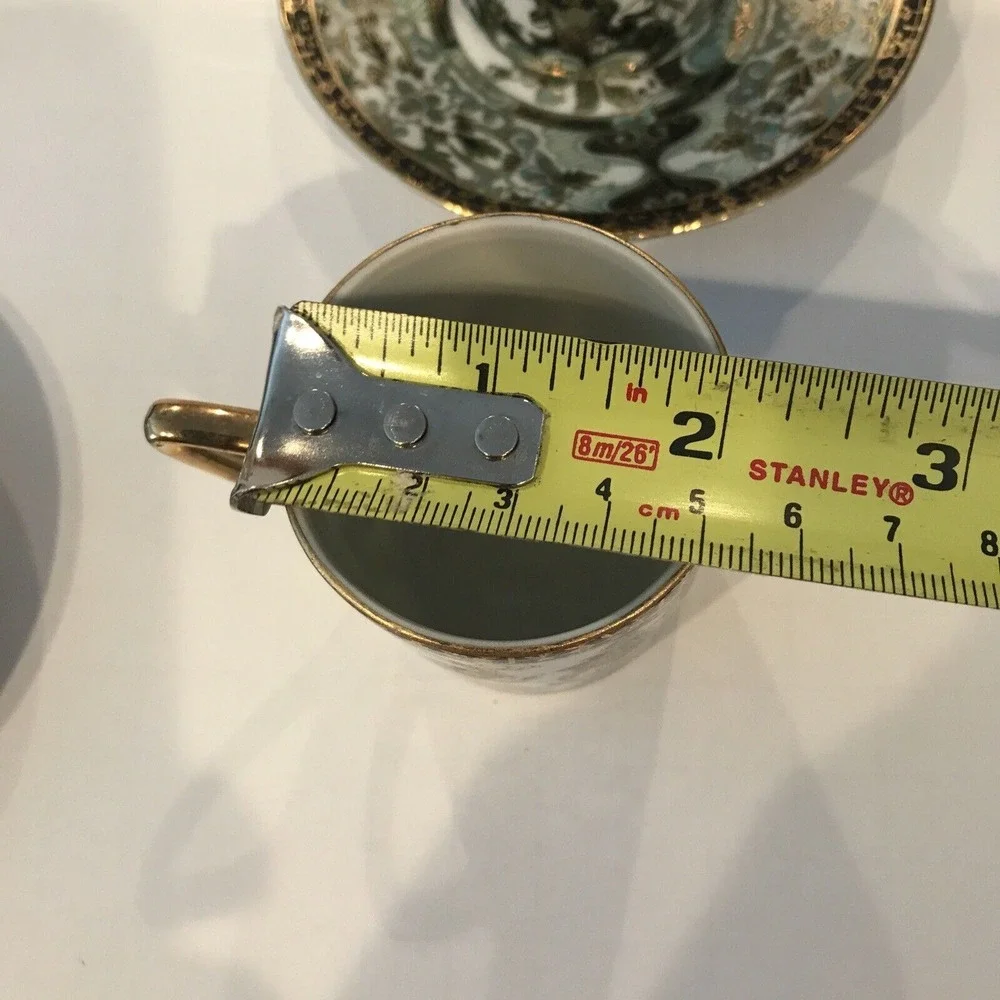 Lot of 2 Vintage‎ Porcelain Japanese Green and Gold Peacock Demitasse Tea Cups